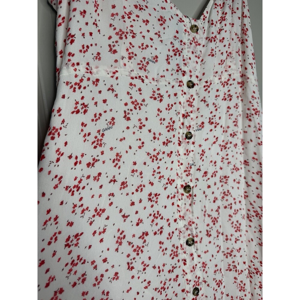 GANNI NWT Printed Georgette Maxi Dress 'Egret' Red Floral Size 42 US Large - Picture 4 of 13